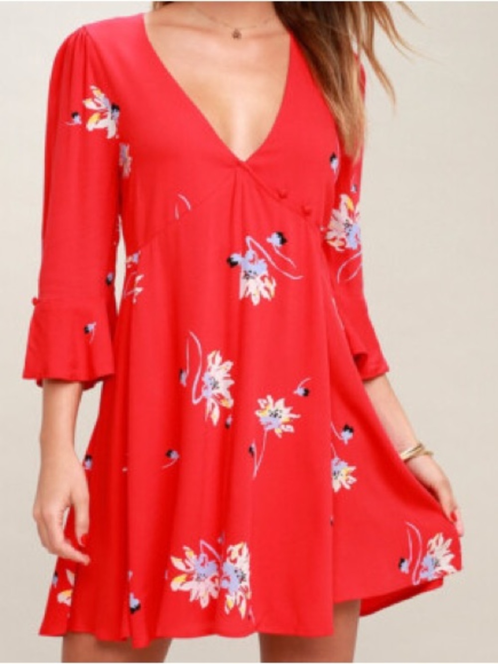 Free People Time on My Side Red Floral Wrap Dress size XS